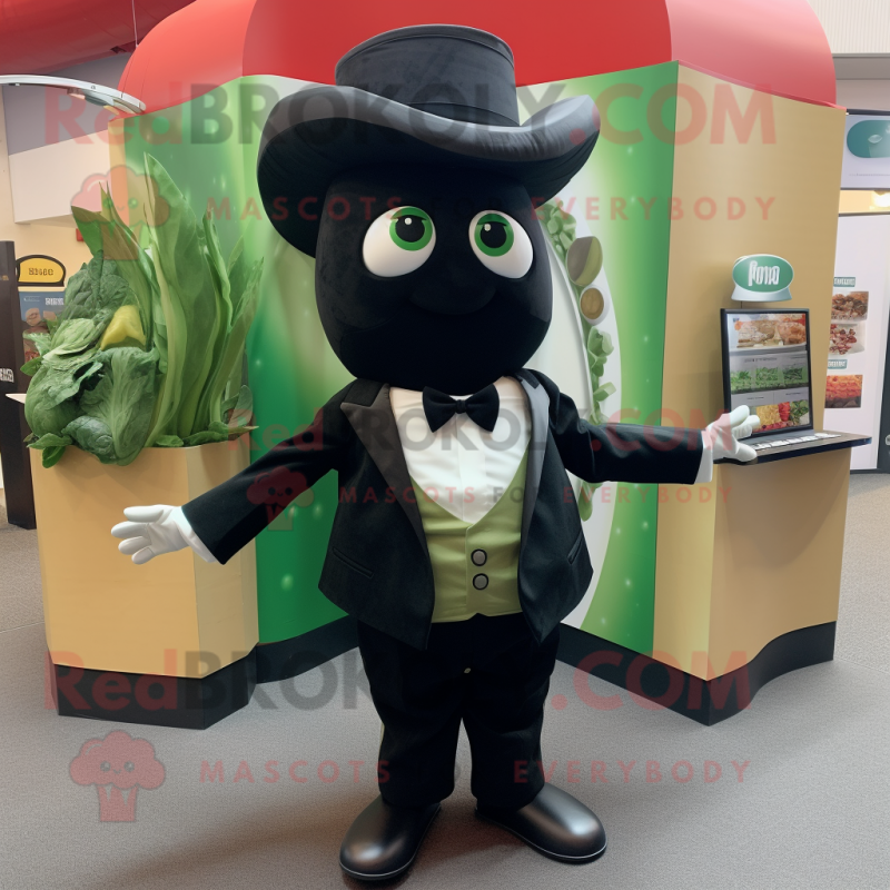 Olive Tacos mascot costume character dressed with a Tuxedo and Brooches Olive Tacos mascot costume character dressed with a Tuxedo and Brooches