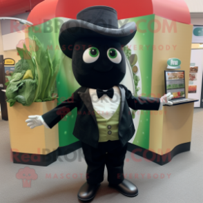Olive Tacos mascot costume character dressed with a Tuxedo and Brooches