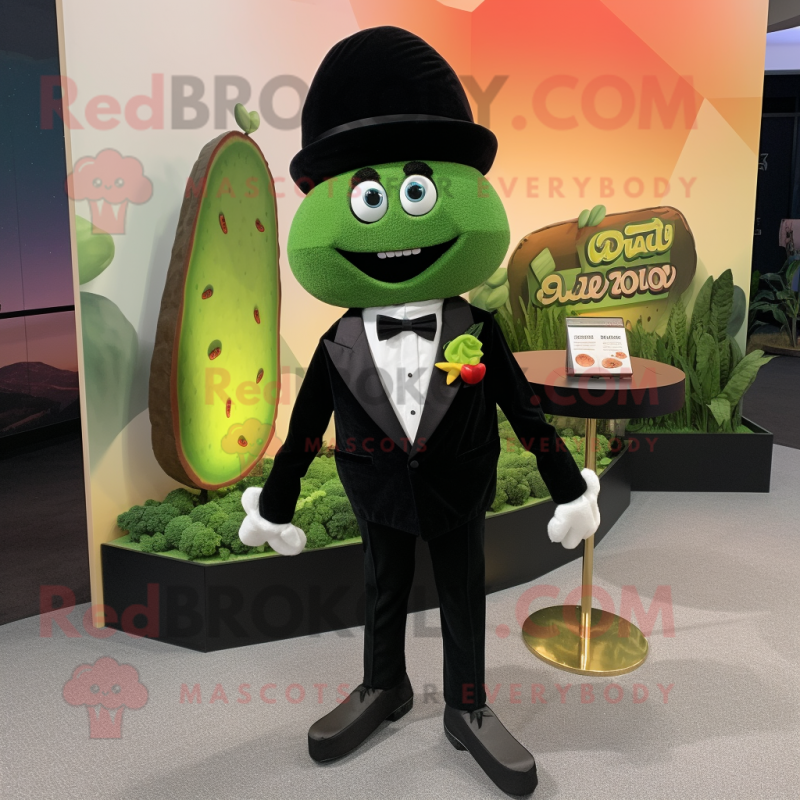 Olive Tacos mascot costume character dressed with a Tuxedo and Brooches Olive Tacos mascot costume character dressed with a Tuxedo and Brooches