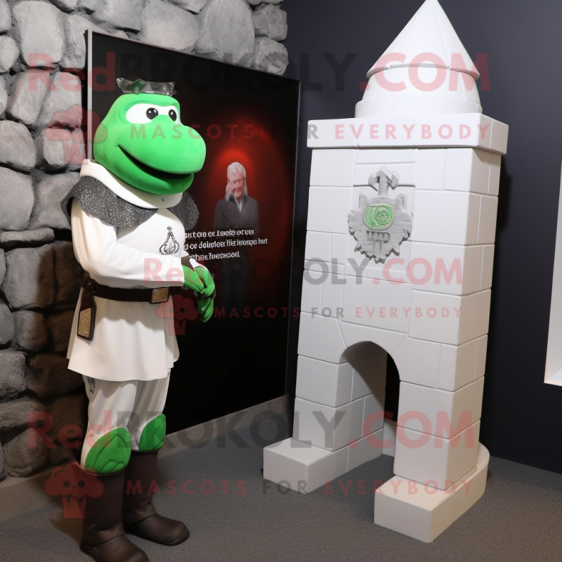 White Irish Castle mascot costume character dressed with a Turtleneck and Watches White Irish Castle mascot costume character dressed with a Turtleneck and Watches