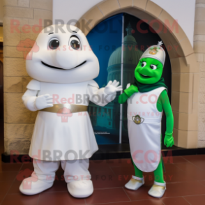 White Irish Castle mascot costume character dressed with a Turtleneck and Watches