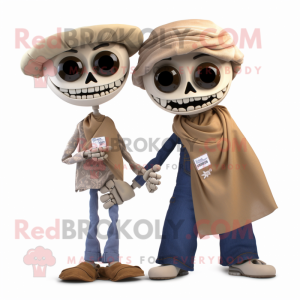 Tan Graveyard mascot costume character dressed with a Boyfriend Jeans and Scarf clips
