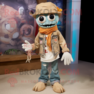 Tan Graveyard mascot costume character dressed with a Boyfriend Jeans and Scarf clips