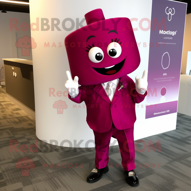 Magenta Engagement Ring mascot costume character dressed with a Jacket and Tie pins Magenta Engagement Ring mascot costume character dressed with a Jacket and Tie pins