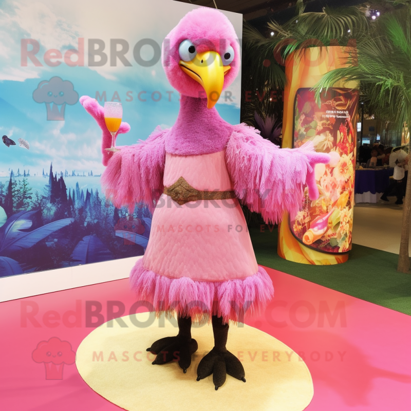 Pink Dodo Bird mascot costume character dressed with a Cocktail Dress and Shawls Pink Dodo Bird mascot costume character dressed with a Cocktail Dress and Shawls