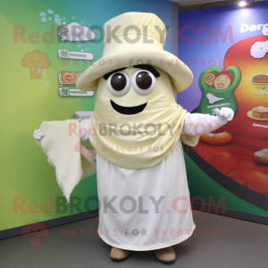 Cream Fajitas mascot costume character dressed with a Blouse and Brooches