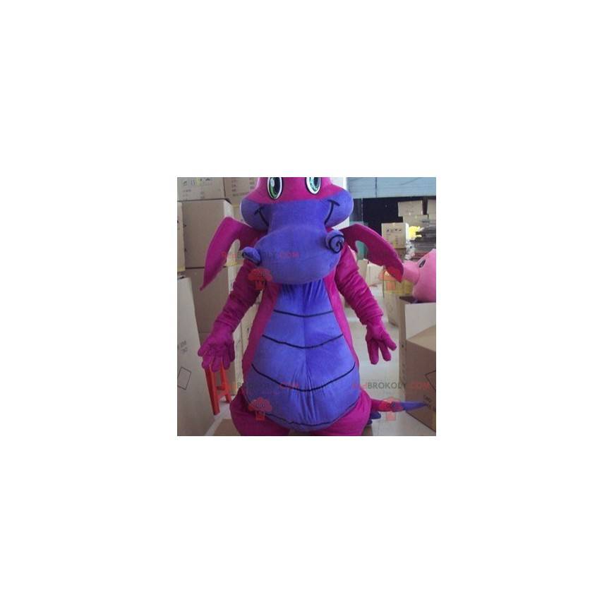 Mascota dragón azul y púrpura muy hermosa y colorida -