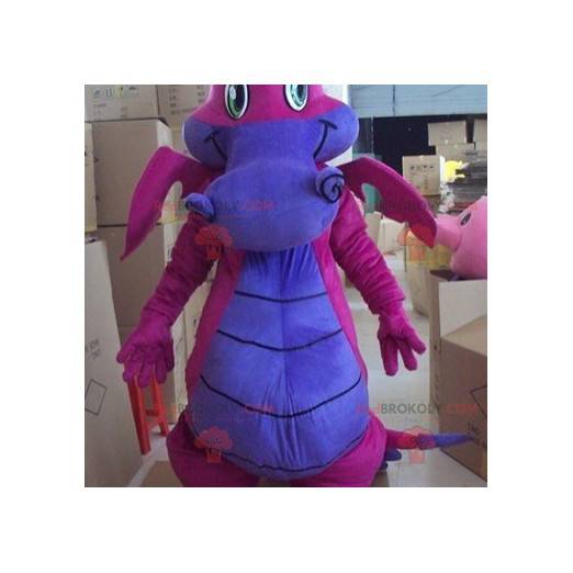 Mascota dragón azul y púrpura muy hermosa y colorida -