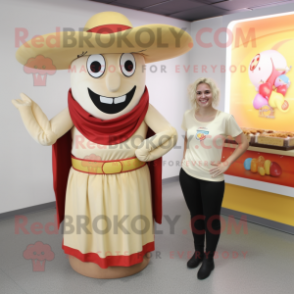 Cream Fajitas mascot costume character dressed with a Blouse and Brooches