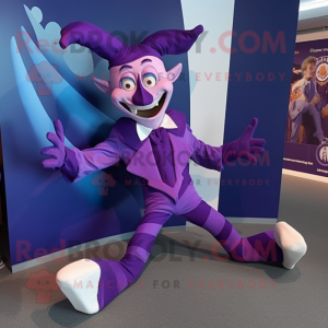 Purple Contortionist mascot costume character dressed with a Playsuit and Bow ties