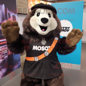 Black Marmot mascot costume character dressed with a Blouse and Necklaces