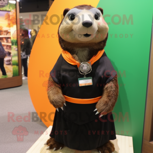 Black Marmot mascot costume character dressed with a Blouse and Necklaces