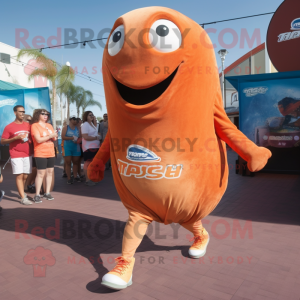 Rust Whale mascot costume character dressed with a Running Shorts and Necklaces