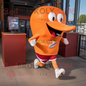 Rust Whale mascot costume character dressed with a Running Shorts and Necklaces