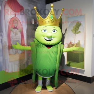 Lime Green Queen mascot costume character dressed with a Henley Tee and Suspenders