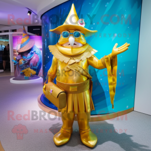 Gold Wizard mascot costume character dressed with a Swimwear and Handbags