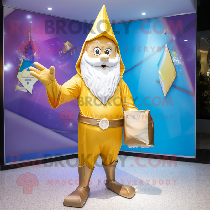 Gold Wizard mascot costume character dressed with a Swimwear and Handbags