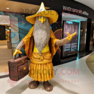 Gold Wizard mascot costume character dressed with a Swimwear and Handbags