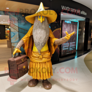 Gold Wizard maskot kostume...