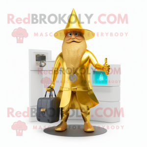 Gold Wizard maskot kostume...