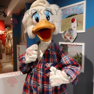 nan Swan mascot costume character dressed with a Flannel Shirt and Hairpins