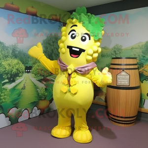 Yellow Grape mascot costume character dressed with a Long Sleeve Tee and Belts