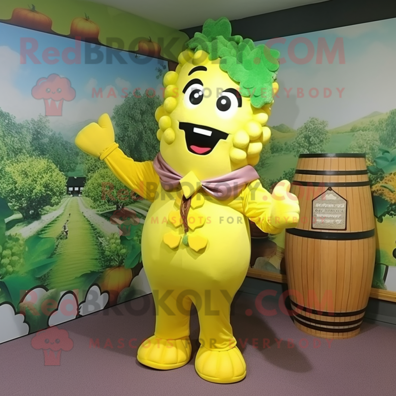 Yellow Grape mascot costume character dressed with a Long Sleeve Tee and Belts Yellow Grape mascot costume character dressed with a Long Sleeve Tee and Belts