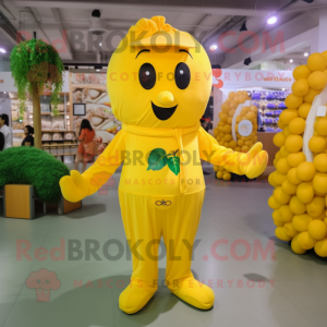 Yellow Grape mascot costume character dressed with a Long Sleeve Tee and Belts