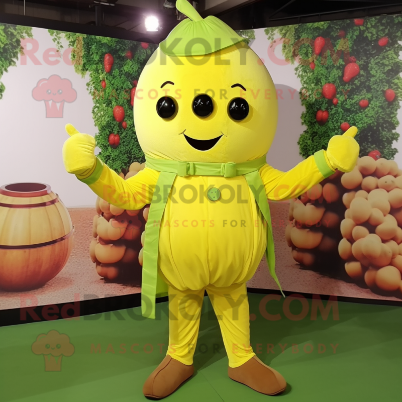 Yellow Grape mascot costume character dressed with a Long Sleeve Tee and Belts