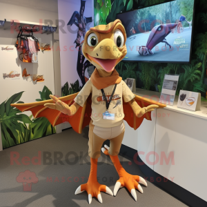 Tan Pterodactyl mascot costume character dressed with a Playsuit and Keychains