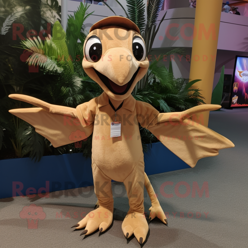 Tan Pterodactyl mascot costume character dressed with a Playsuit and Keychains