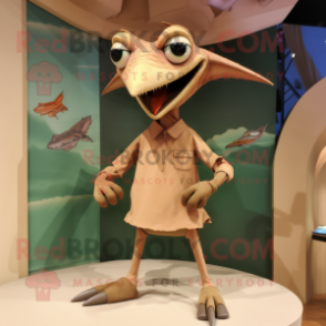 Tan Pterodactyl mascot costume character dressed with a Playsuit and Keychains