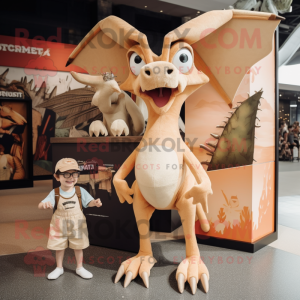 Tan Pterodactyl mascot costume character dressed with a Playsuit and Keychains