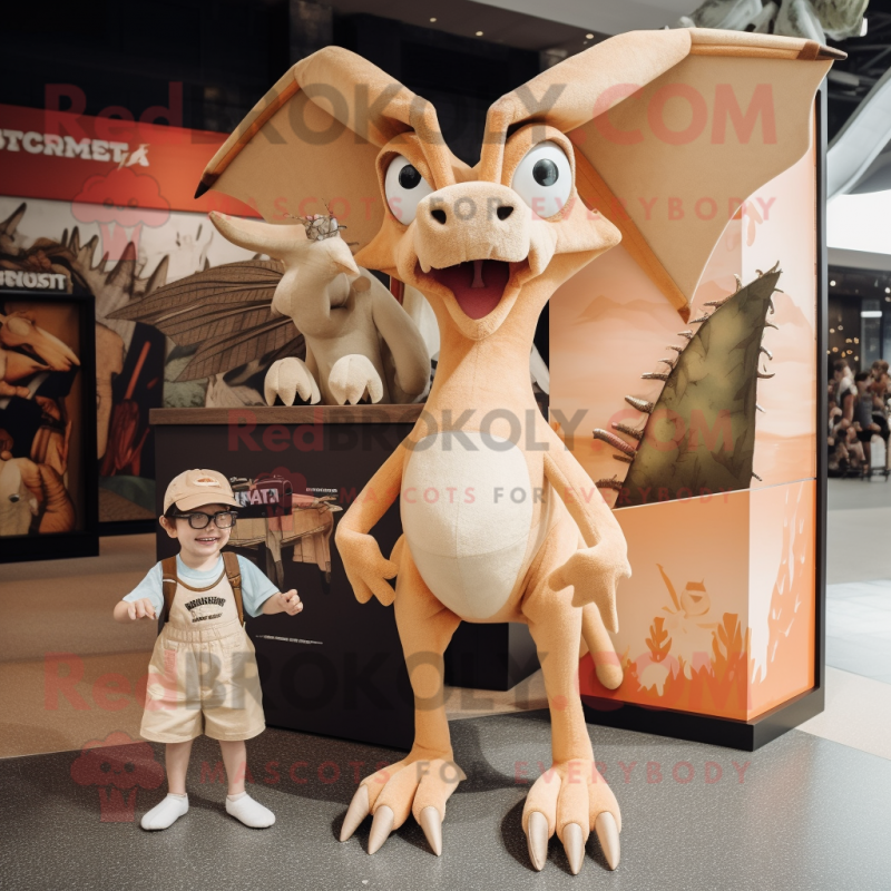 Tan Pterodactyl mascot costume character dressed with a Playsuit and Keychains Tan Pterodactyl mascot costume character dressed with a Playsuit and Keychains