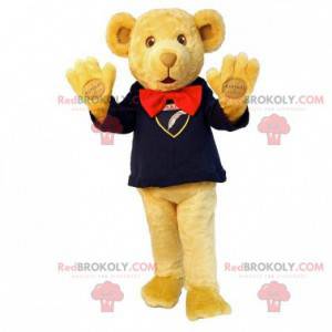 Beige teddybeer mascotte met een vlinderdas - Redbrokoly.com