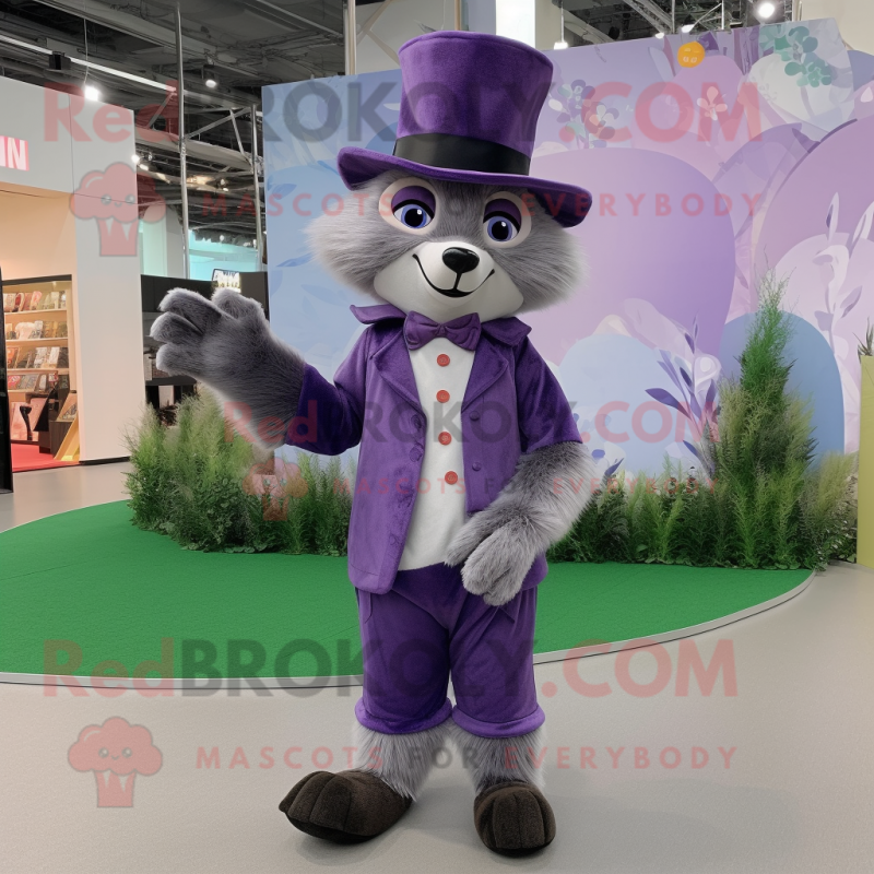 Lavender Raccoon mascot costume character dressed with a Dress Pants and Hats Lavender Raccoon mascot costume character dressed with a Dress Pants and Hats