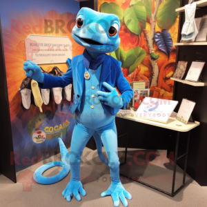 Blue Geckos mascot costume character dressed with a Suit Pants and Coin purses