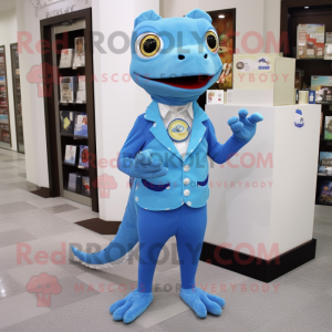 Blue Geckos mascot costume character dressed with a Suit Pants and Coin purses