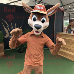 Rust Gazelle mascot costume character dressed with a Polo Tee and Hats