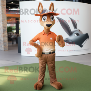 Rust Gazelle mascot costume character dressed with a Polo Tee and Hats
