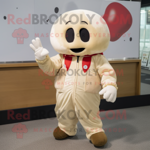 Beige Radish mascot costume character dressed with a Bomber Jacket and Gloves