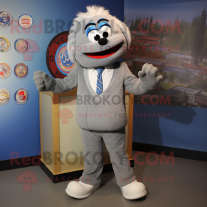 Gray Jambalaya mascot costume character dressed with a Suit Jacket and Anklets