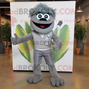 Gray Jambalaya mascot costume character dressed with a Suit Jacket and Anklets