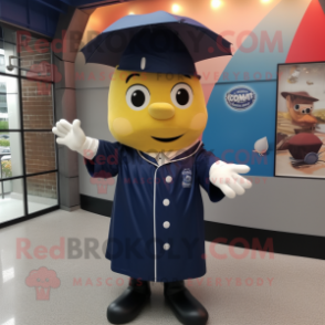 Navy Baseball Glove mascot costume character dressed with a Raincoat and Bow ties