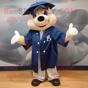 Navy Baseball Glove mascot costume character dressed with a Raincoat and Bow ties