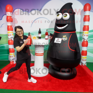 Black Bottle Of Ketchup mascot costume character dressed with a Yoga Pants and Eyeglasses