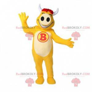 Mascote de vaca amarela e branca muito jovial - Redbrokoly.com