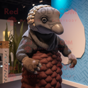 Black Pangolin mascot costume character dressed with a Cardigan and Beanies