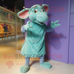 Cyan Ratatouille mascot costume character dressed with a Corduroy Pants and Wraps