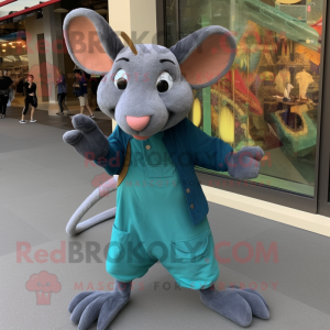 Cyan Ratatouille mascot costume character dressed with a Corduroy Pants and Wraps